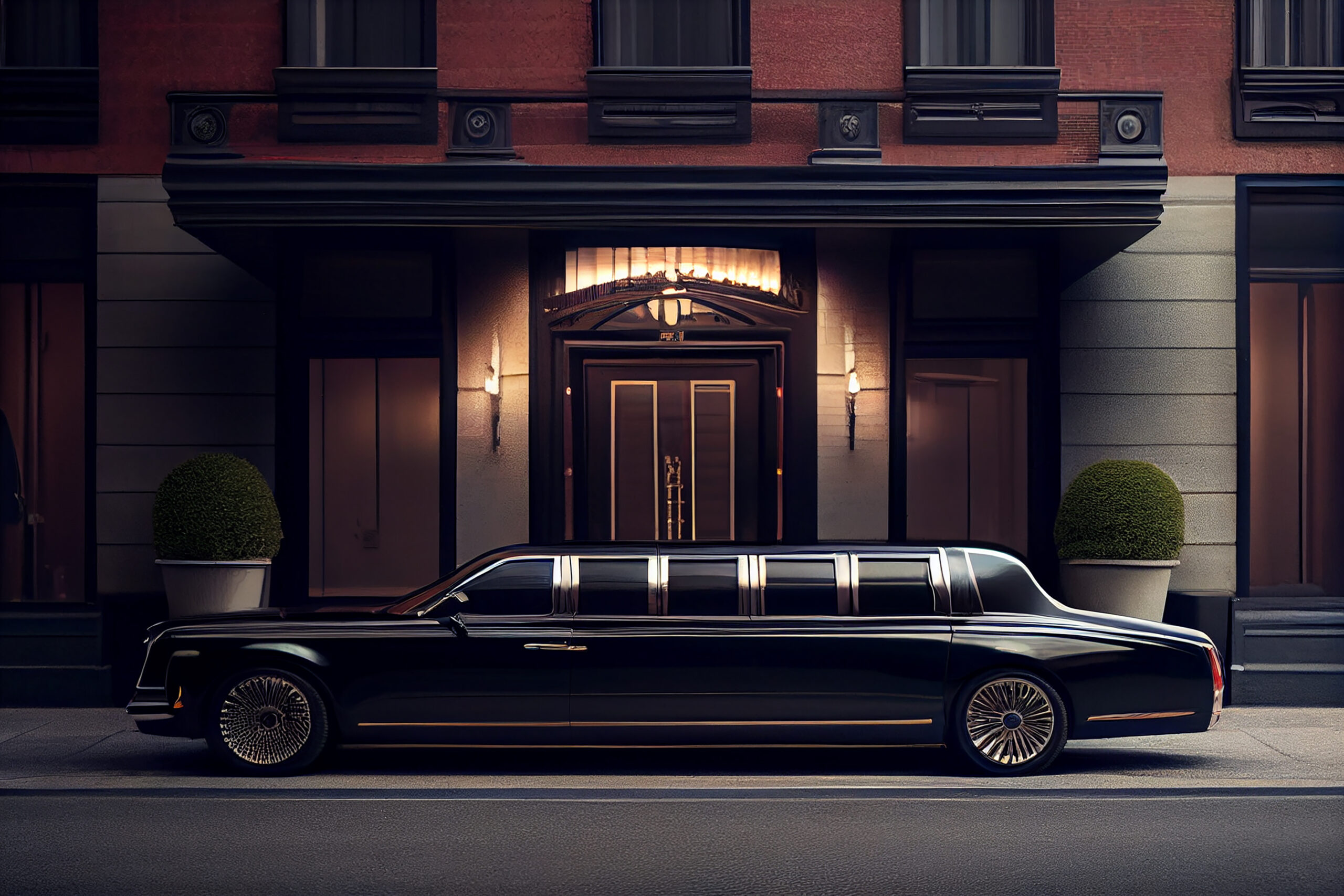 Luxury car parked outside elegant modern building ,generative AI